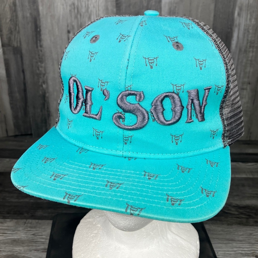 Dale Brisby Rodeo Time Ol Son Trucker Hat Teal Grey Bull Head Snapback Cap